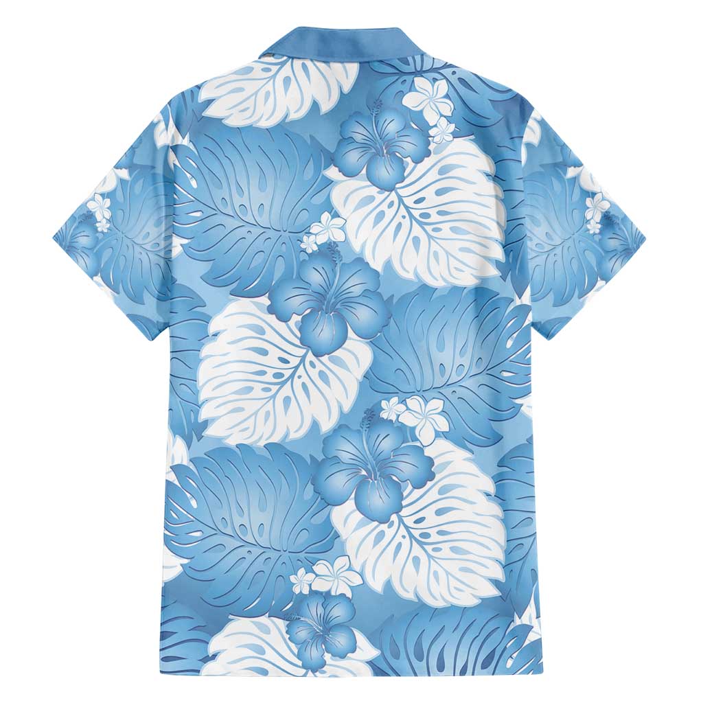 Blue Aloha Hawaii Family Matching Off Shoulder Maxi Dress and Hawaiian Shirt Monstera Hibiscus Plumeria Seamless Vibes - Polynesian Pride