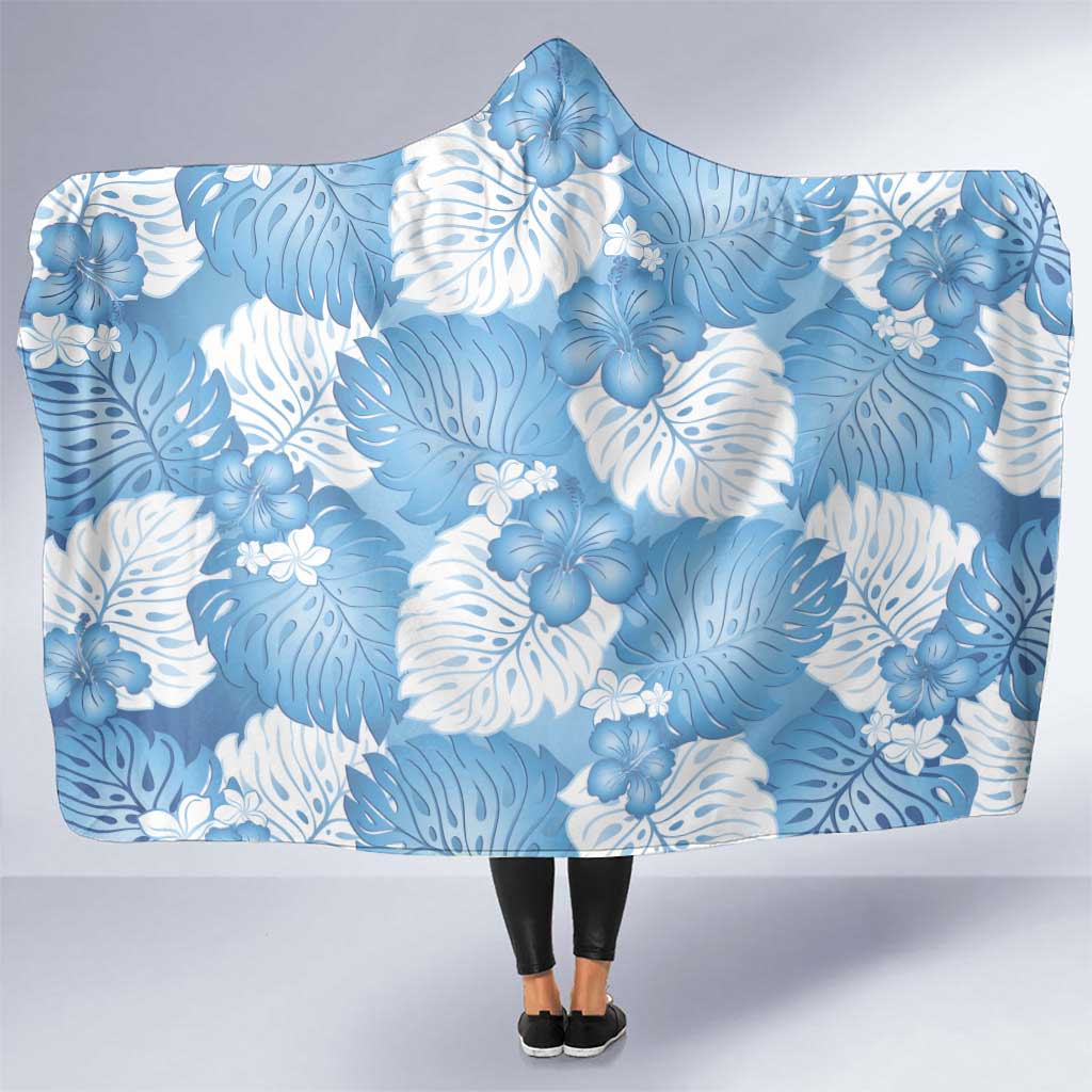 Blue Aloha Hawaii Hooded Blanket Monstera Hibiscus Plumeria Seamless Vibes LT14 One Size Blue - Polynesian Pride