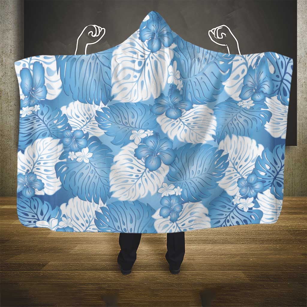 Blue Aloha Hawaii Hooded Blanket Monstera Hibiscus Plumeria Seamless Vibes LT14 - Polynesian Pride