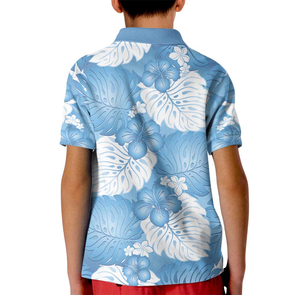 Blue Aloha Hawaii Kid Polo Shirt Monstera Hibiscus Plumeria Seamless Vibes - Polynesian Pride