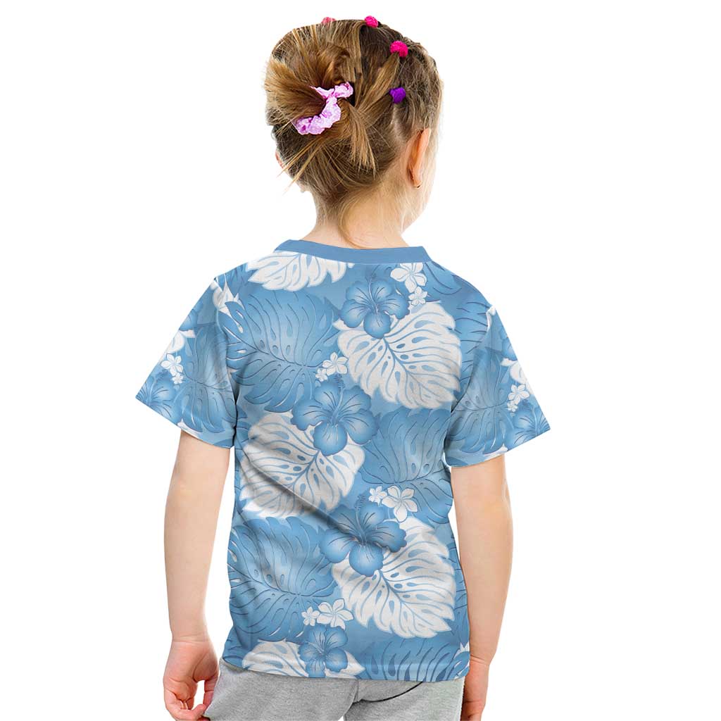 Blue Aloha Hawaii Kid T Shirt Monstera Hibiscus Plumeria Seamless Vibes LT14 - Polynesian Pride