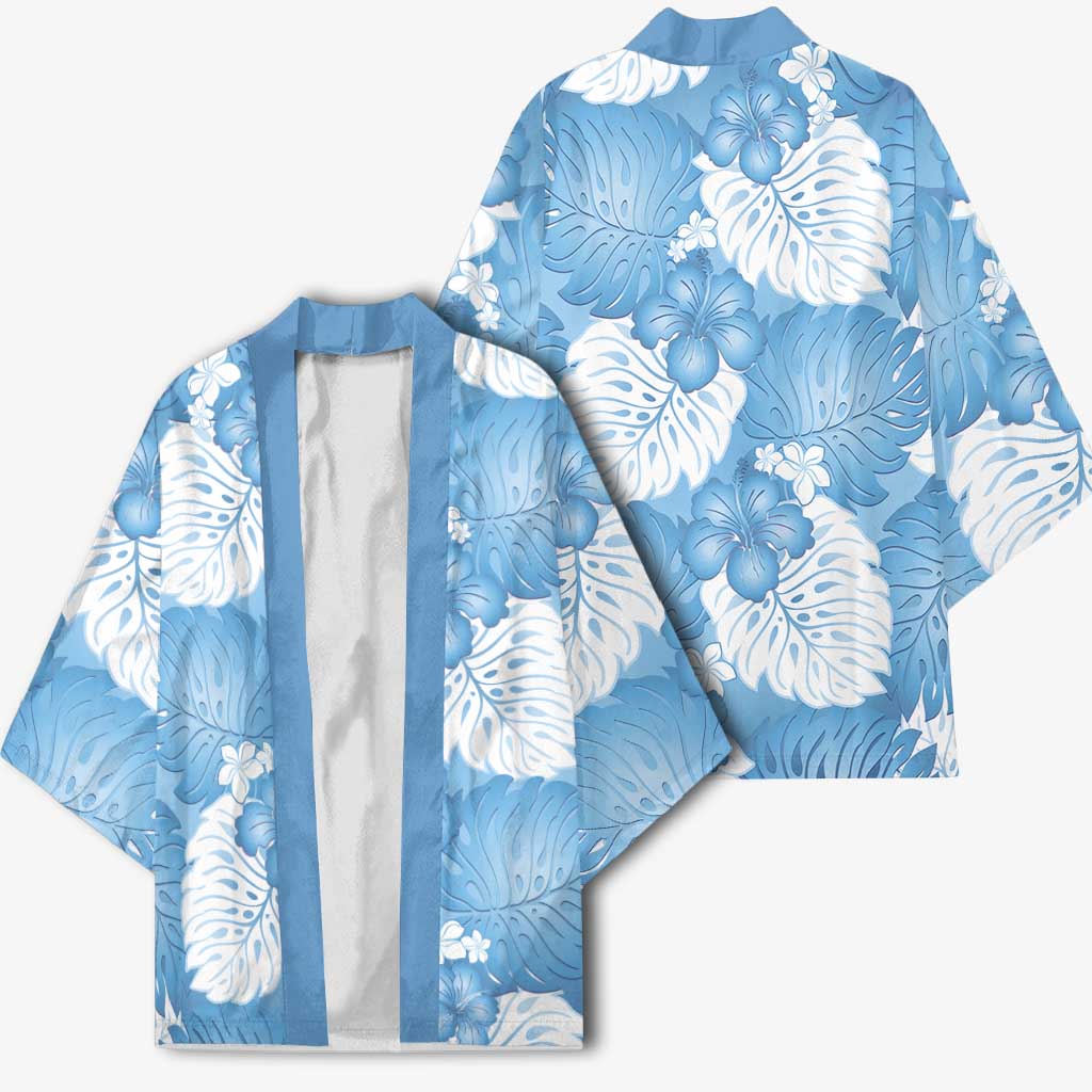 Blue Aloha Hawaii Kimono Monstera Hibiscus Plumeria Seamless Vibes - Polynesian Pride