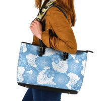 Blue Aloha Hawaii Leather Tote Bag Monstera Hibiscus Plumeria Seamless Vibes LT14 Blue - Polynesian Pride