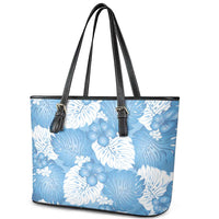 Blue Aloha Hawaii Leather Tote Bag Monstera Hibiscus Plumeria Seamless Vibes LT14 - Polynesian Pride