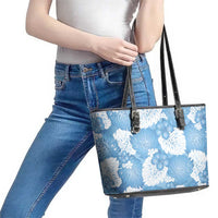 Blue Aloha Hawaii Leather Tote Bag Monstera Hibiscus Plumeria Seamless Vibes LT14 - Polynesian Pride
