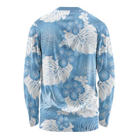 Blue Aloha Hawaii Long Sleeve Shirt Monstera Hibiscus Plumeria Seamless Vibes - Polynesian Pride