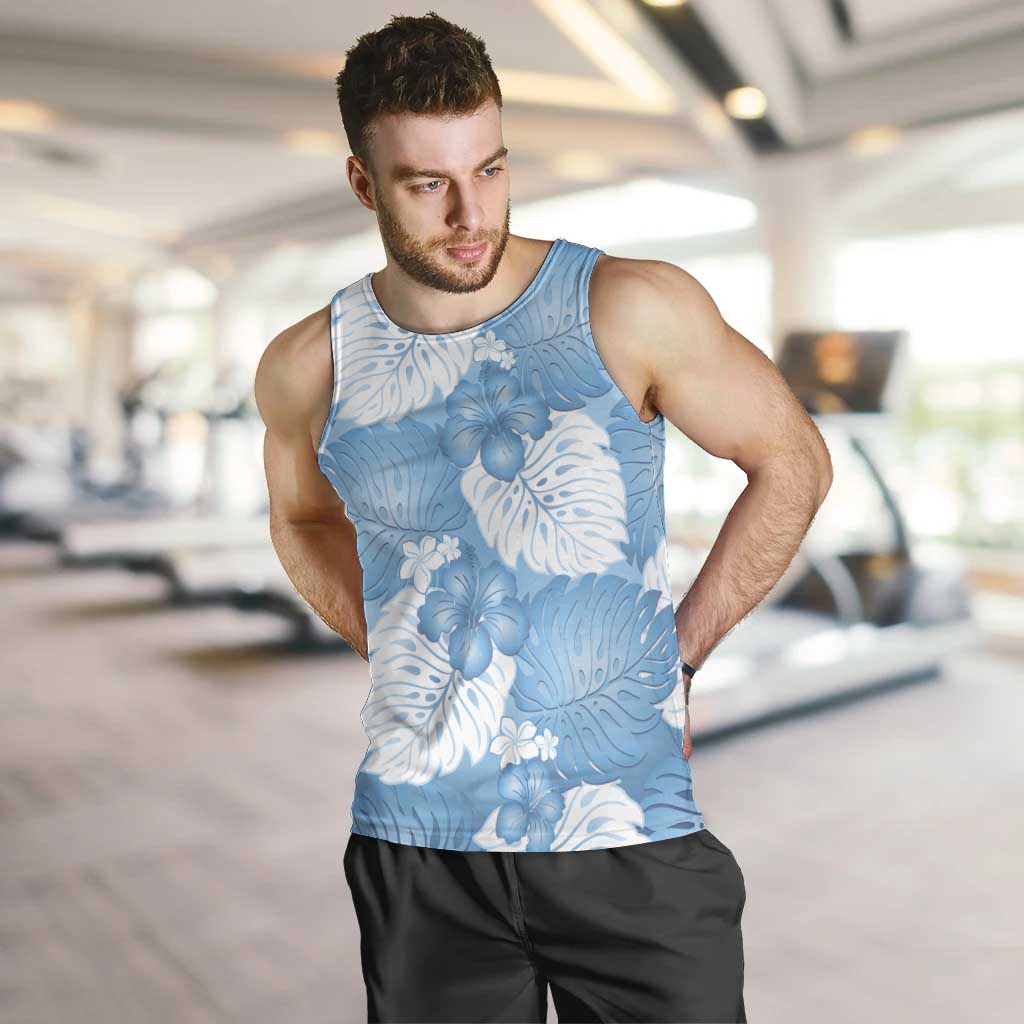 Blue Aloha Hawaii Men Tank Top Monstera Hibiscus Plumeria Seamless Vibes - Polynesian Pride