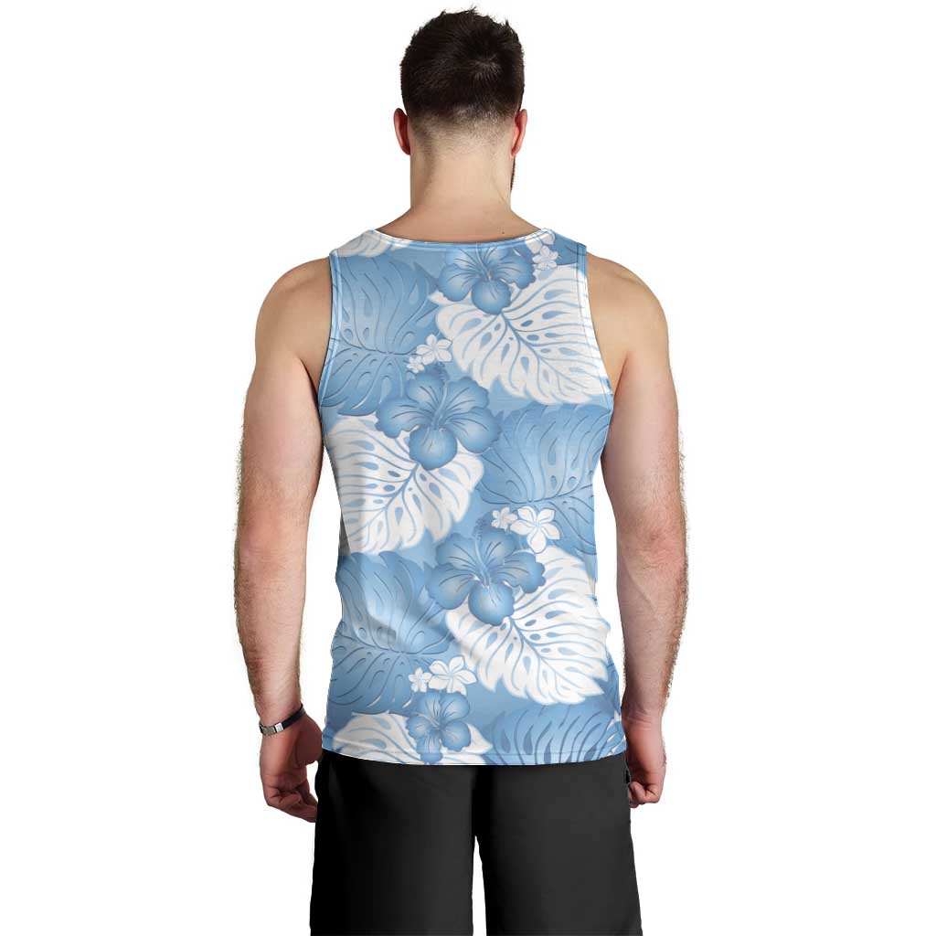 Blue Aloha Hawaii Men Tank Top Monstera Hibiscus Plumeria Seamless Vibes LT14 - Polynesian Pride