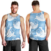 Blue Aloha Hawaii Men Tank Top Monstera Hibiscus Plumeria Seamless Vibes LT14 - Polynesian Pride