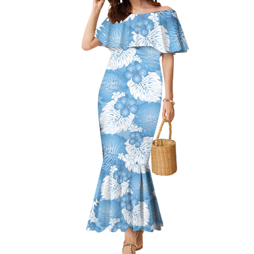 Blue Aloha Hawaii Mermaid Dress Monstera Hibiscus Plumeria Seamless Vibes - Polynesian Pride