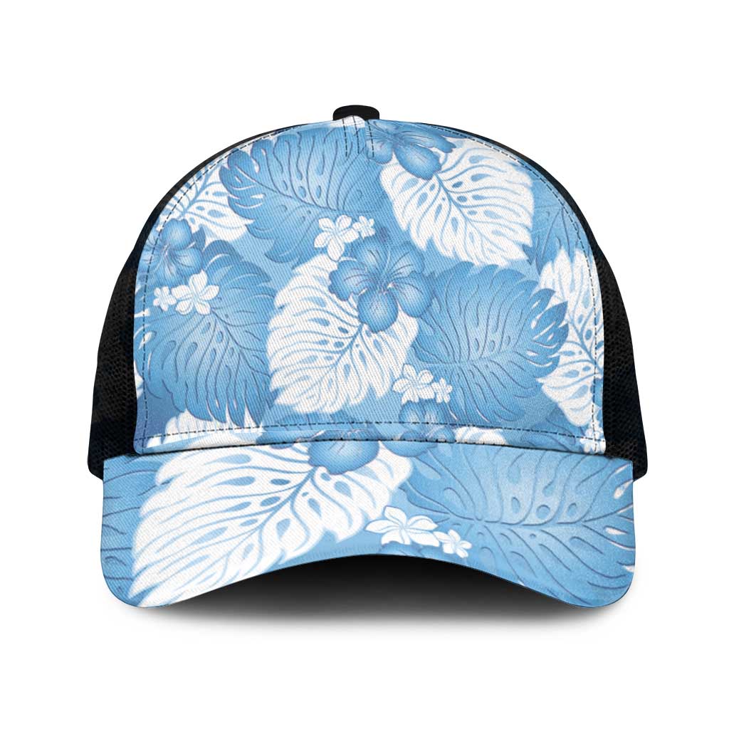 Blue Aloha Hawaii Mesh Trucker Cap Monstera Hibiscus Plumeria Seamless Vibes - Polynesian Pride