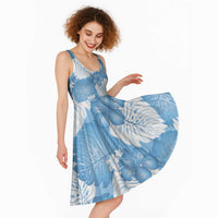 Blue Aloha Hawaii Midi Dress Monstera Hibiscus Plumeria Seamless Vibes - Polynesian Pride