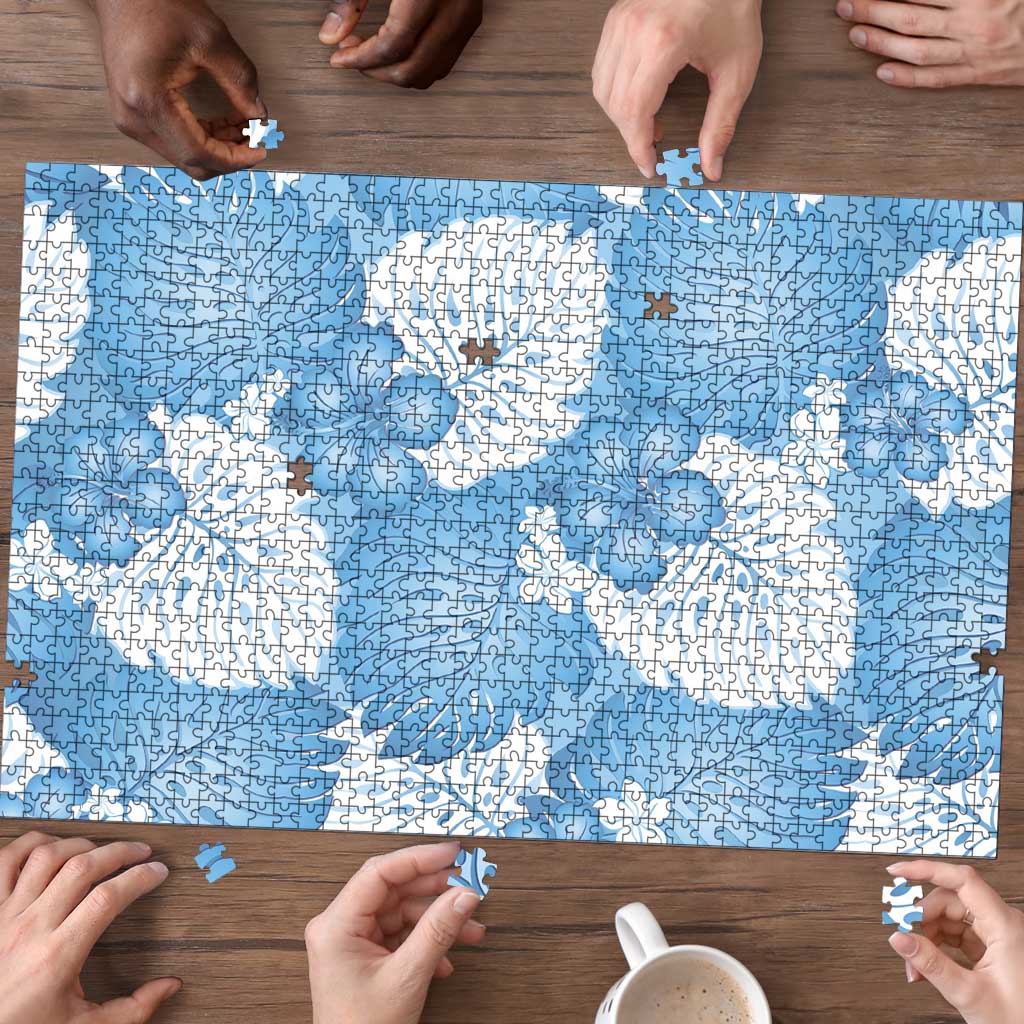 Blue Aloha Hawaii Puzzle Monstera Hibiscus Plumeria Seamless Vibes LT14 - Polynesian Pride