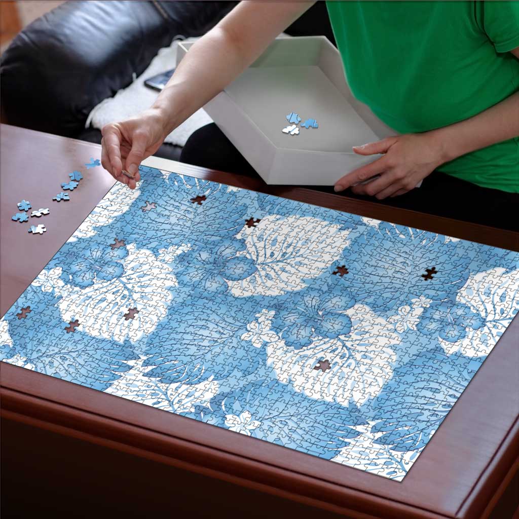 Blue Aloha Hawaii Puzzle Monstera Hibiscus Plumeria Seamless Vibes LT14 - Polynesian Pride