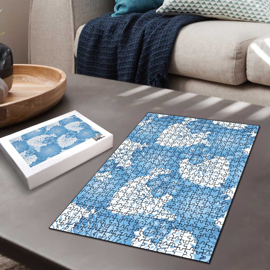 Blue Aloha Hawaii Puzzle Monstera Hibiscus Plumeria Seamless Vibes LT14 - Polynesian Pride