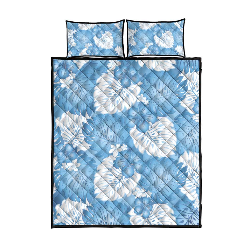 Blue Aloha Hawaii Quilt Bed Set Monstera Hibiscus Plumeria Seamless Vibes - Polynesian Pride