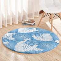 Blue Aloha Hawaii Round Carpet Monstera Hibiscus Plumeria Seamless Vibes - Polynesian Pride