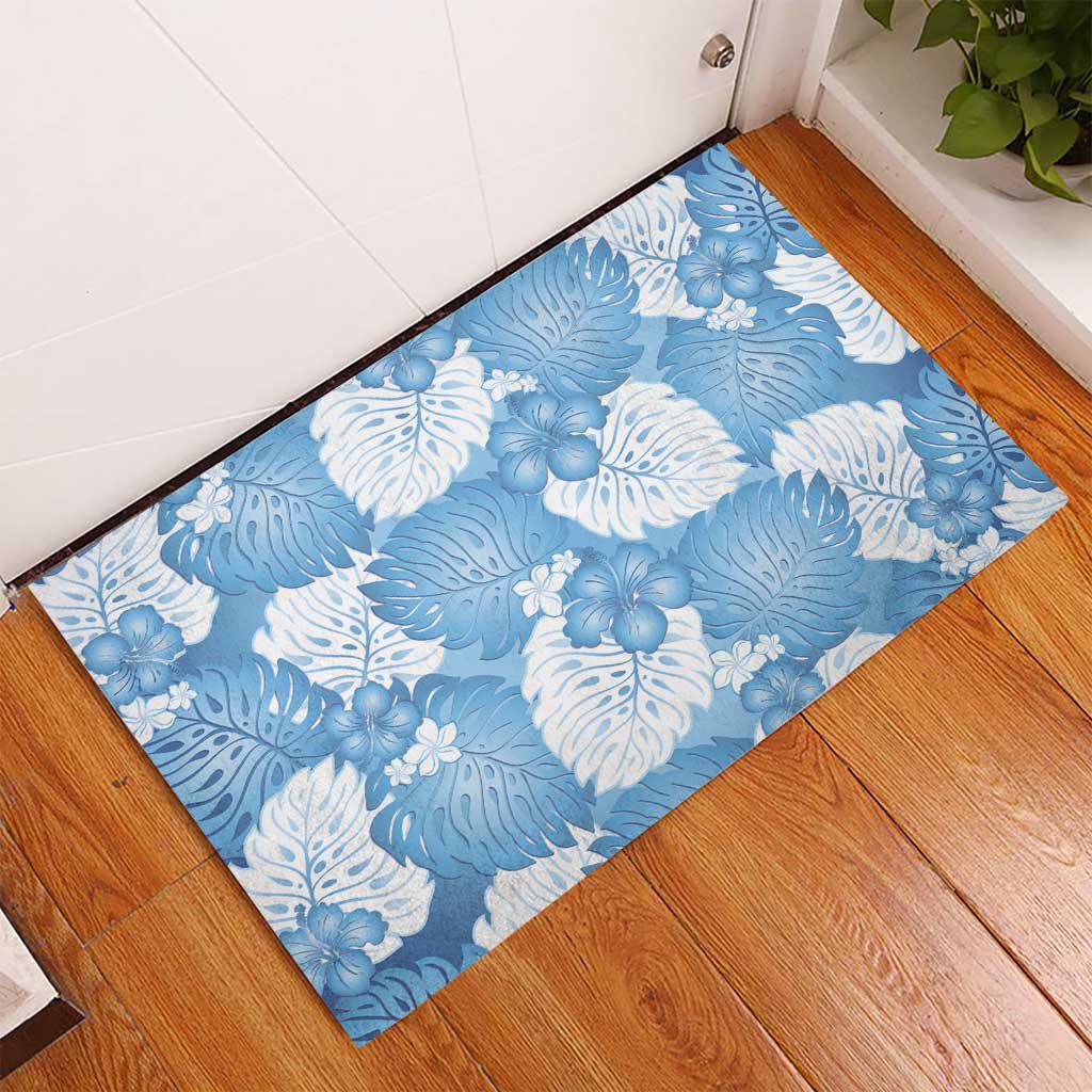 Blue Aloha Hawaii Rubber Doormat Monstera Hibiscus Plumeria Seamless Vibes LT14 - Polynesian Pride
