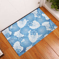 Blue Aloha Hawaii Rubber Doormat Monstera Hibiscus Plumeria Seamless Vibes LT14 - Polynesian Pride
