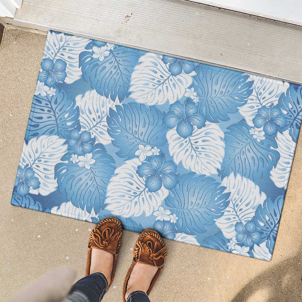 Blue Aloha Hawaii Rubber Doormat Monstera Hibiscus Plumeria Seamless Vibes LT14 - Polynesian Pride