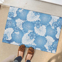 Blue Aloha Hawaii Rubber Doormat Monstera Hibiscus Plumeria Seamless Vibes LT14 - Polynesian Pride
