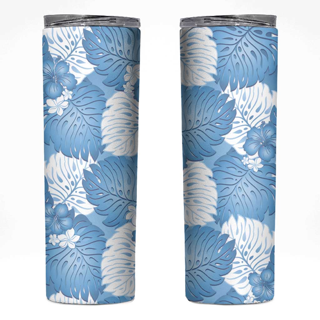 Blue Aloha Hawaii Skinny Tumbler Monstera Hibiscus Plumeria Seamless Vibes - Polynesian Pride