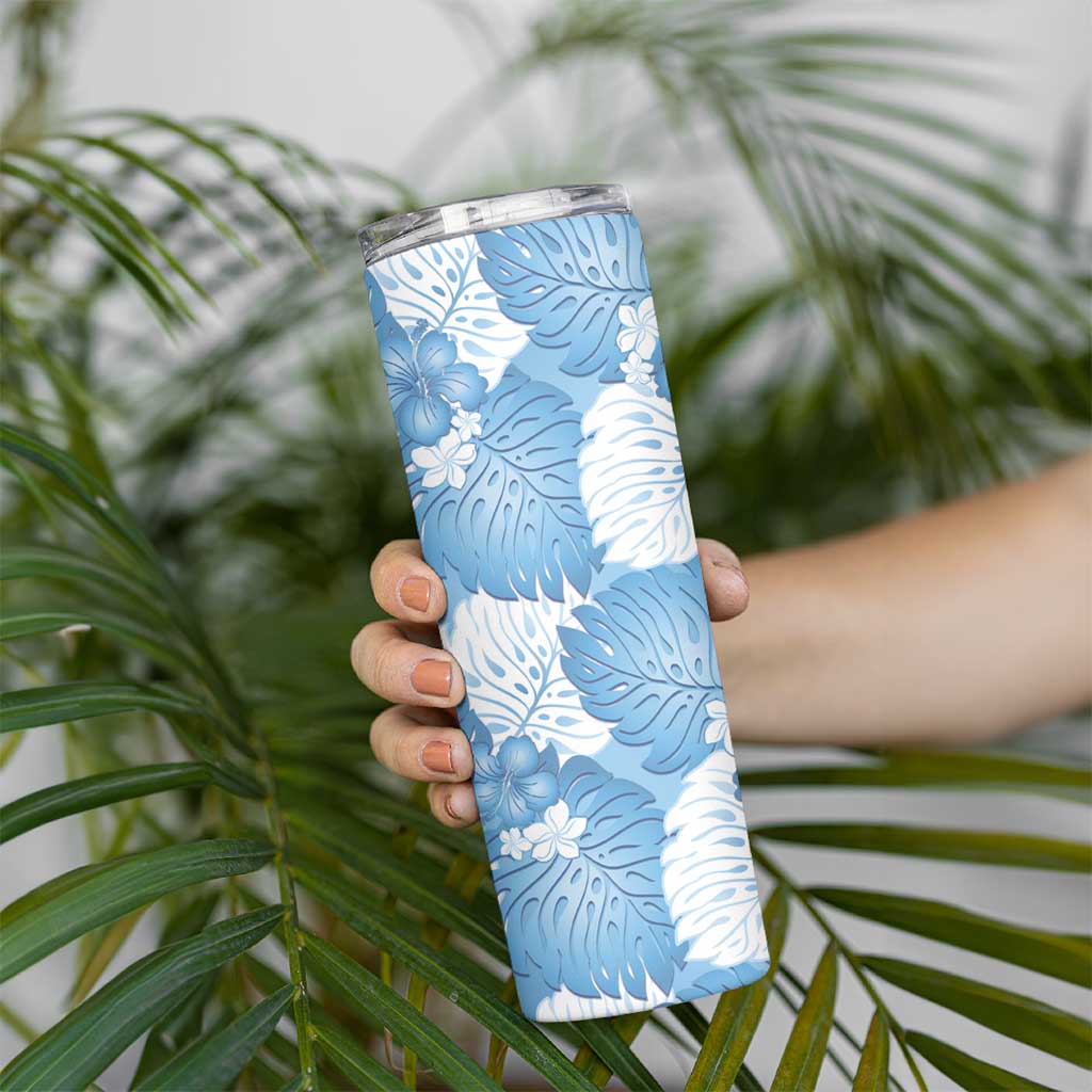 Blue Aloha Hawaii Skinny Tumbler Monstera Hibiscus Plumeria Seamless Vibes - Polynesian Pride
