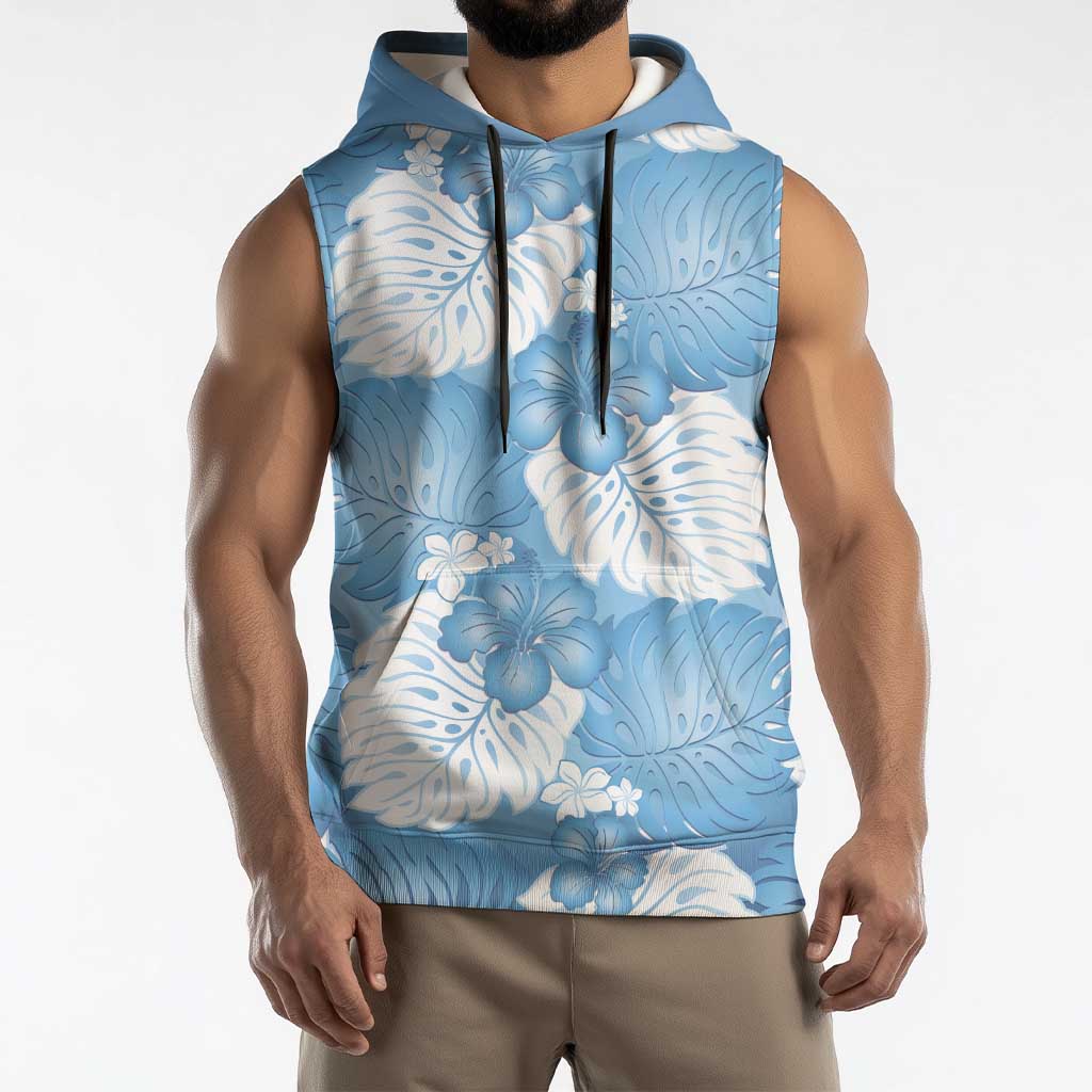 Blue Aloha Hawaii Sleeveless Hoodie Monstera Hibiscus Plumeria Seamless Vibes LT14 - Polynesian Pride