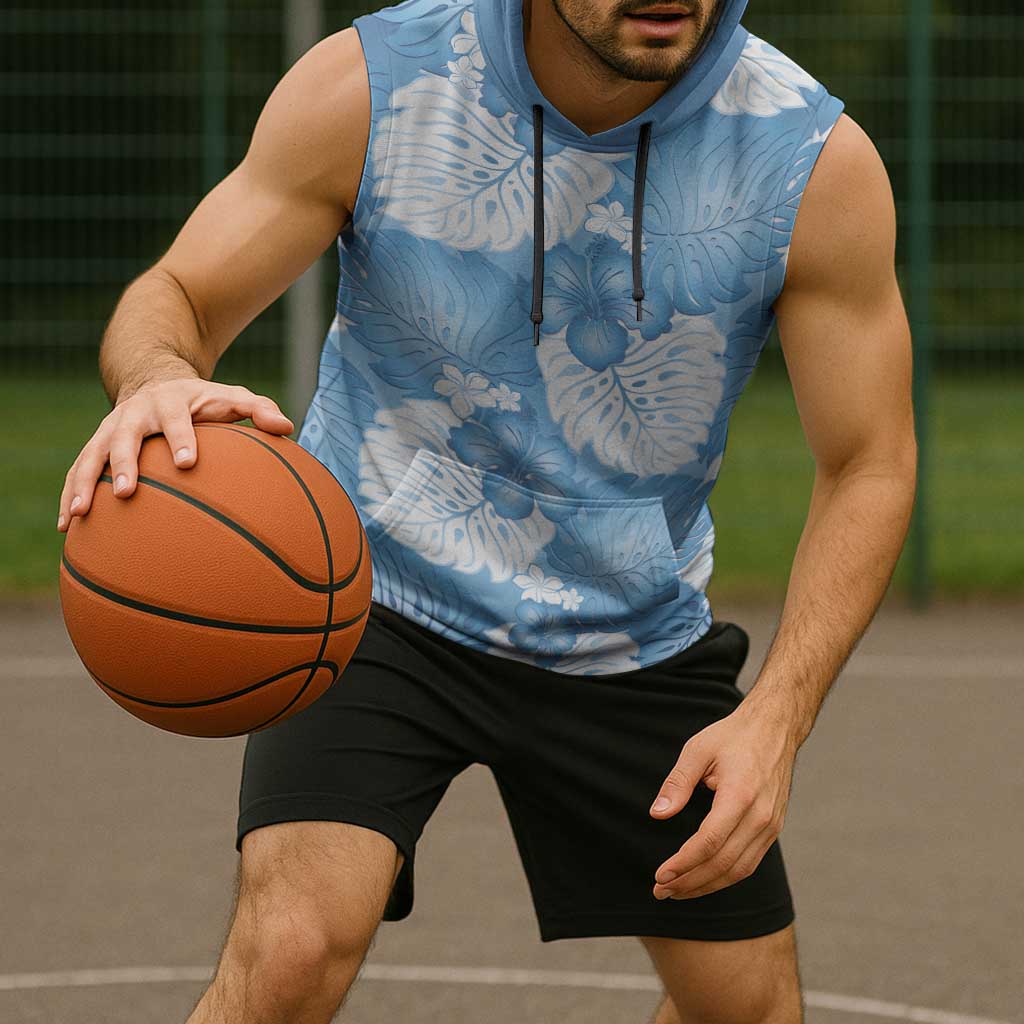 Blue Aloha Hawaii Sleeveless Hoodie Monstera Hibiscus Plumeria Seamless Vibes LT14 - Polynesian Pride