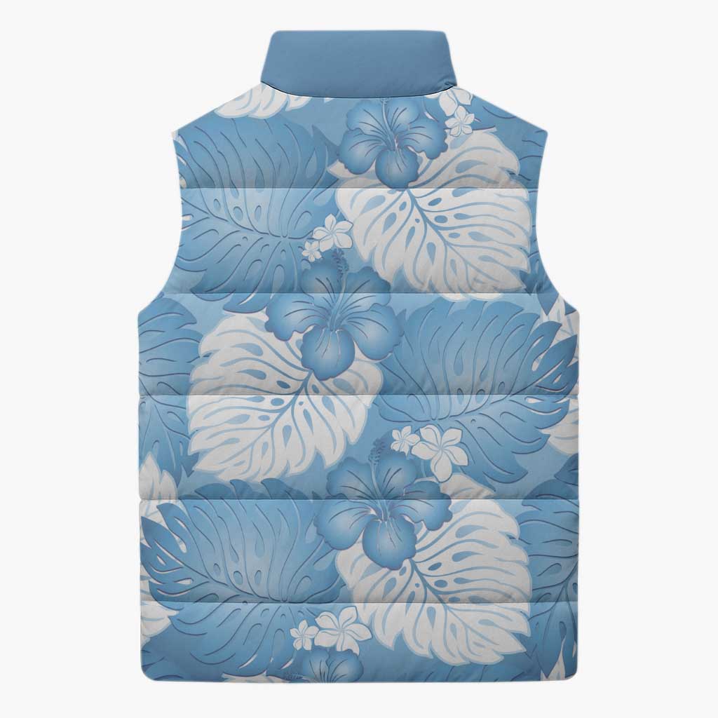 Blue Aloha Hawaii Sleeveless Puffer Jacket Monstera Hibiscus Plumeria Seamless Vibes LT14 - Polynesian Pride