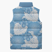 Blue Aloha Hawaii Sleeveless Puffer Jacket Monstera Hibiscus Plumeria Seamless Vibes LT14 - Polynesian Pride