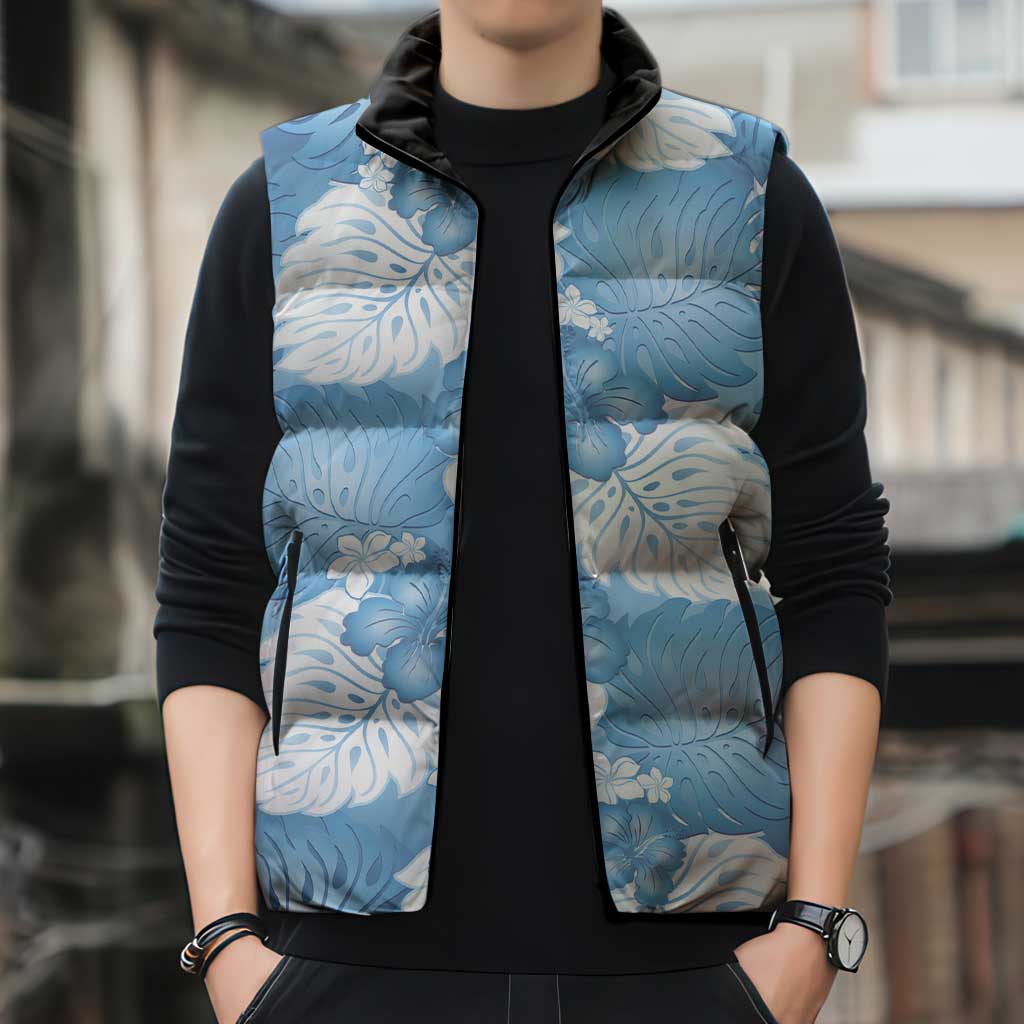 Blue Aloha Hawaii Sleeveless Puffer Jacket Monstera Hibiscus Plumeria Seamless Vibes LT14 - Polynesian Pride