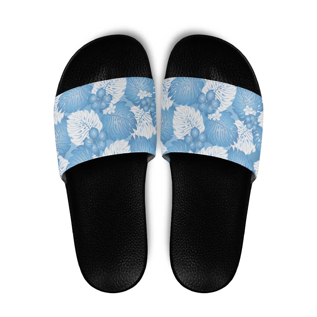 Blue Aloha Hawaii Slide Sandals Monstera Hibiscus Plumeria Seamless Vibes - Polynesian Pride