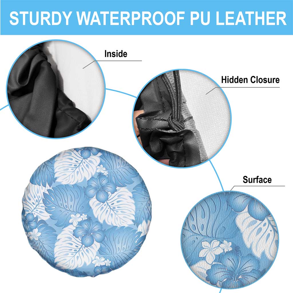 Blue Aloha Hawaii Spare Tire Cover Monstera Hibiscus Plumeria Seamless Vibes - Polynesian Pride