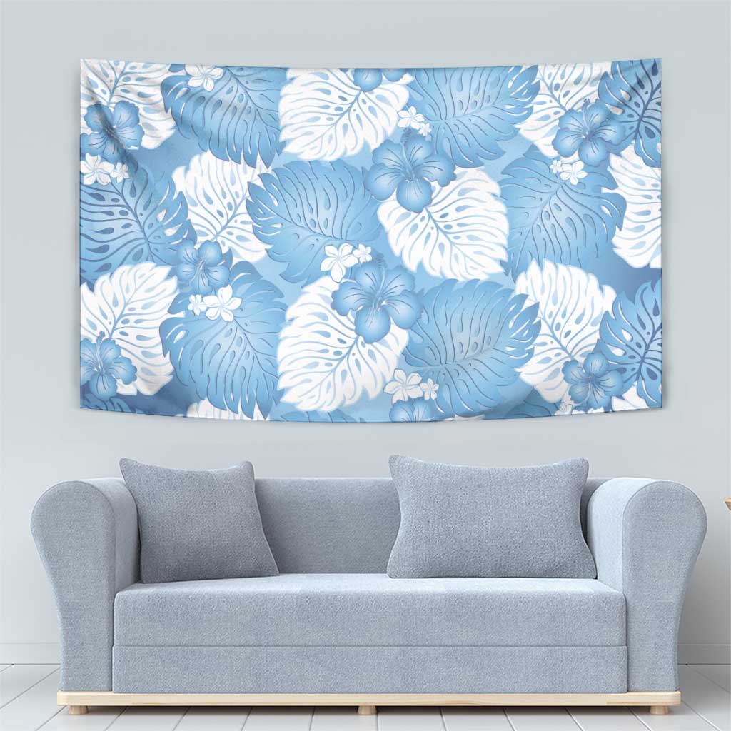 Blue Aloha Hawaii Tapestry Monstera Hibiscus Plumeria Seamless Vibes - Polynesian Pride