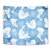 Blue Aloha Hawaii Tapestry Monstera Hibiscus Plumeria Seamless Vibes - Polynesian Pride