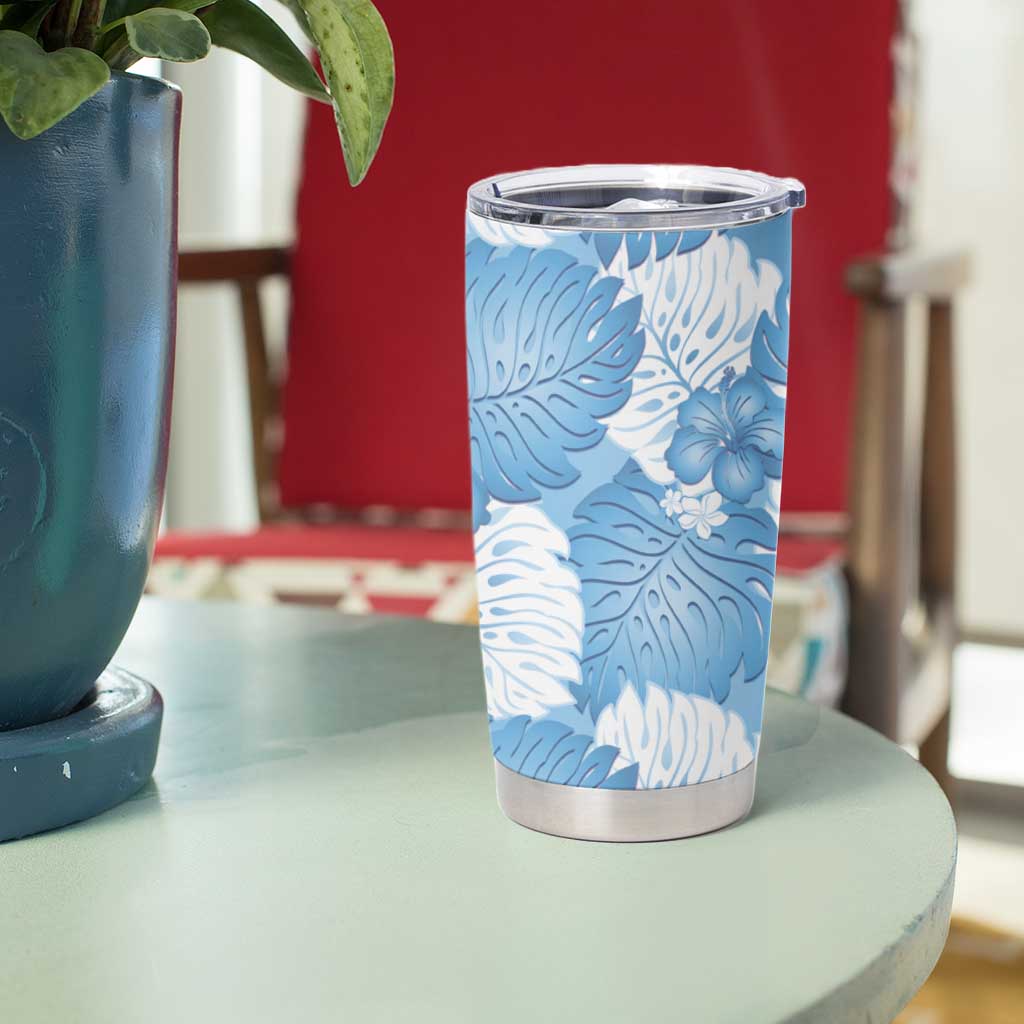 Blue Aloha Hawaii Tumbler Cup Monstera Hibiscus Plumeria Seamless Vibes - Polynesian Pride