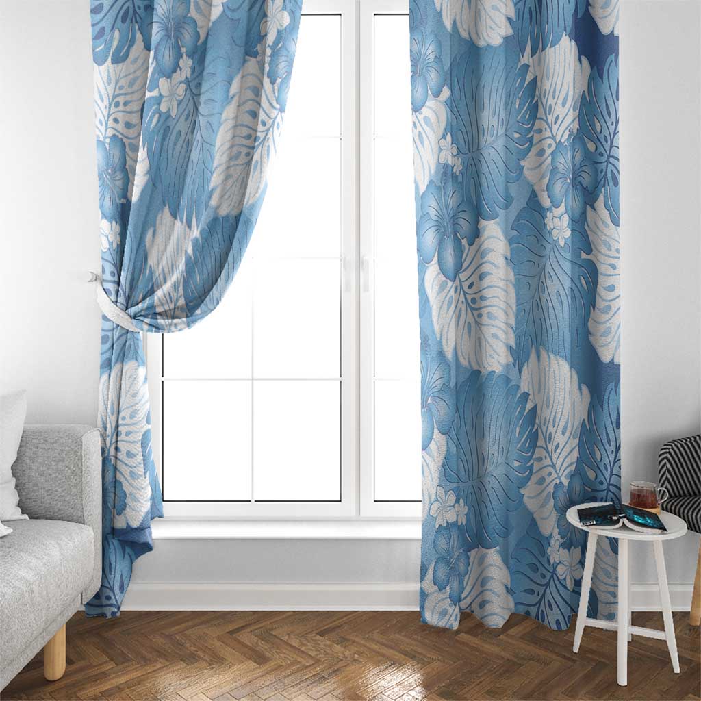Blue Aloha Hawaii Window Curtain Monstera Hibiscus Plumeria Seamless Vibes - Polynesian Pride