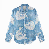 Blue Aloha Hawaii Women Casual Shirt Monstera Hibiscus Plumeria Seamless Vibes - Polynesian Pride