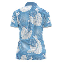 Blue Aloha Hawaii Women Polo Shirt Monstera Hibiscus Plumeria Seamless Vibes - Polynesian Pride