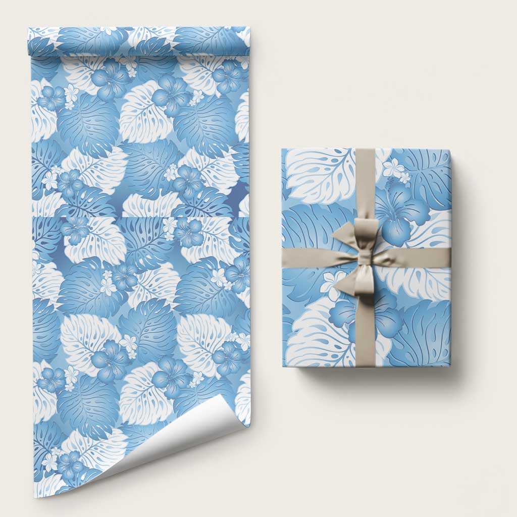 Blue Aloha Hawaii Wrapping Paper Monstera Hibiscus Plumeria Seamless Vibes - Polynesian Pride