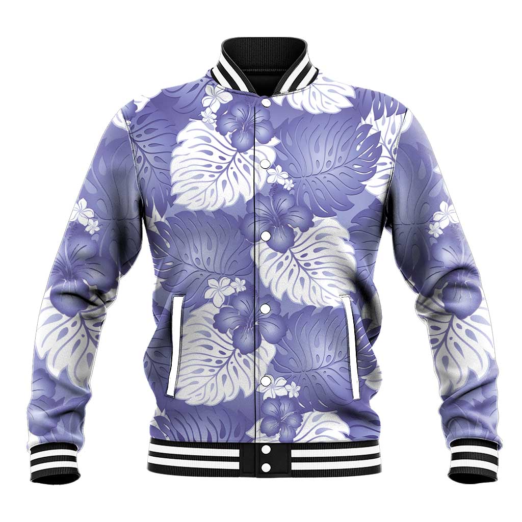 Purple Aloha Hawaii Baseball Jacket Monstera Hibiscus Plumeria Seamless Vibes LT14 Unisex Purple - Polynesian Pride