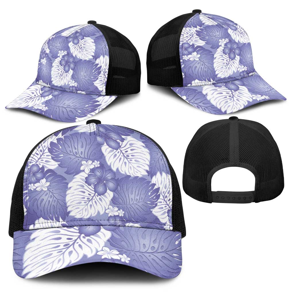 Purple Aloha Hawaii Baseball Net Cap Monstera Hibiscus Plumeria Seamless Vibes - Polynesian Pride