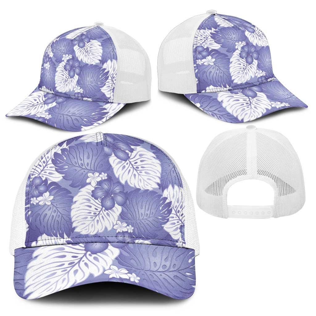 Purple Aloha Hawaii Baseball Net Cap Monstera Hibiscus Plumeria Seamless Vibes - Polynesian Pride