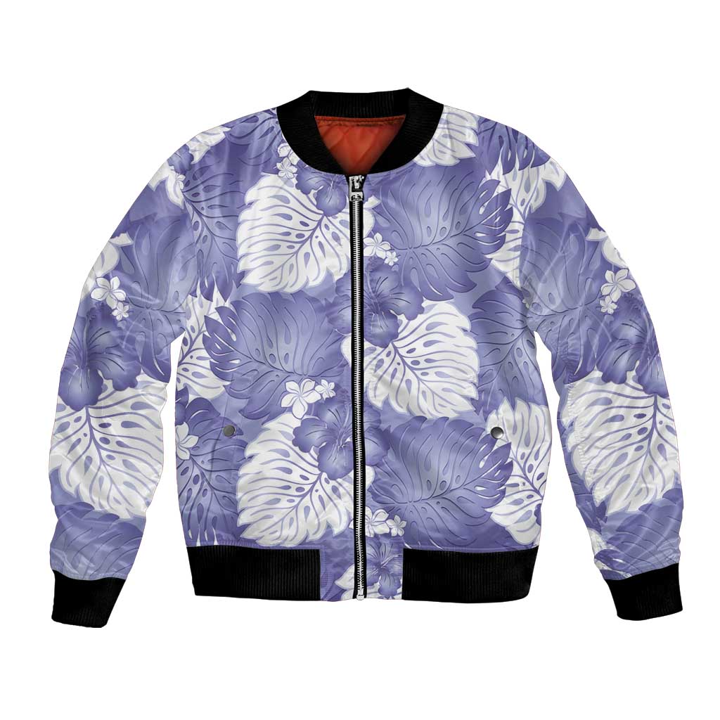 Purple Aloha Hawaii Bomber Jacket Monstera Hibiscus Plumeria Seamless Vibes LT14 Unisex Purple - Polynesian Pride