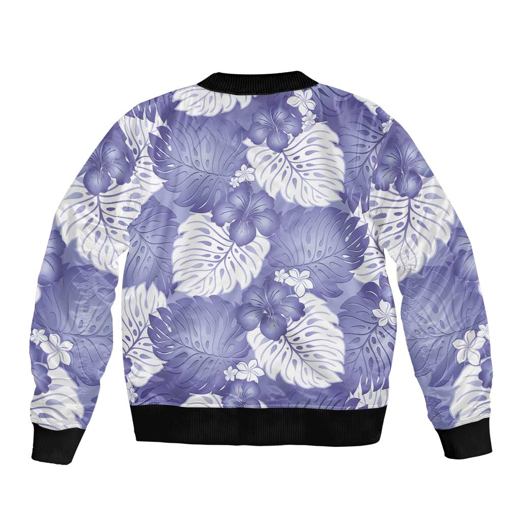 Purple Aloha Hawaii Bomber Jacket Monstera Hibiscus Plumeria Seamless Vibes - Polynesian Pride
