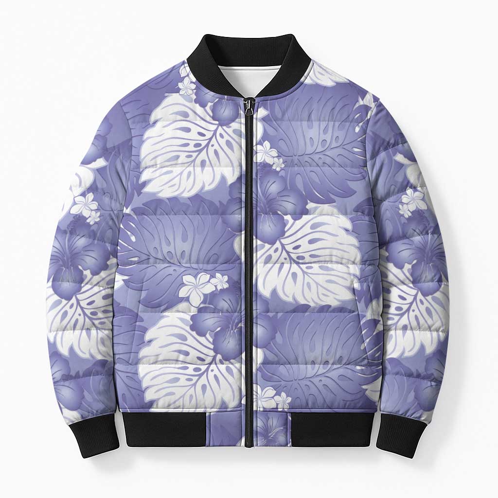 Purple Aloha Hawaii Bomber Puffer Jacket Monstera Hibiscus Plumeria Seamless Vibes LT14 Unisex Purple - Polynesian Pride