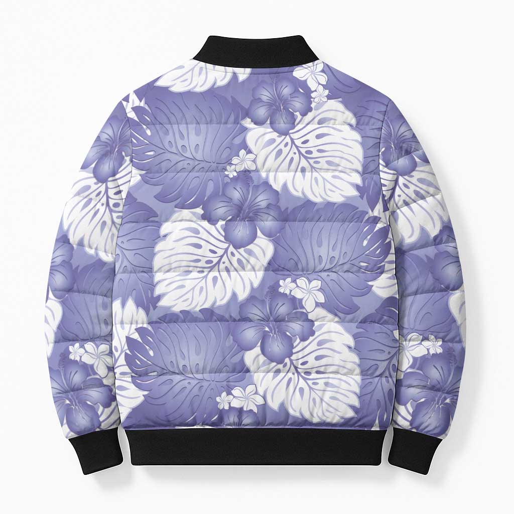 Purple Aloha Hawaii Bomber Puffer Jacket Monstera Hibiscus Plumeria Seamless Vibes LT14 - Polynesian Pride