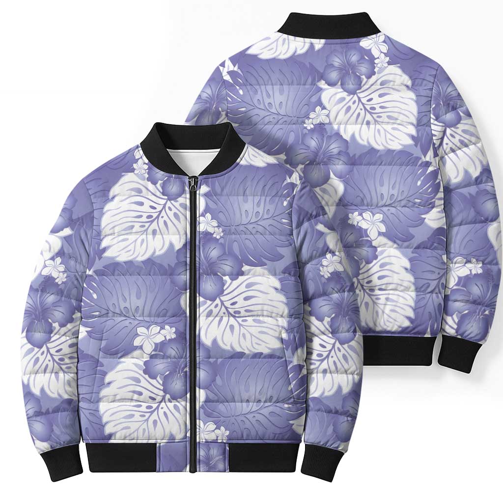 Purple Aloha Hawaii Bomber Puffer Jacket Monstera Hibiscus Plumeria Seamless Vibes LT14 - Polynesian Pride