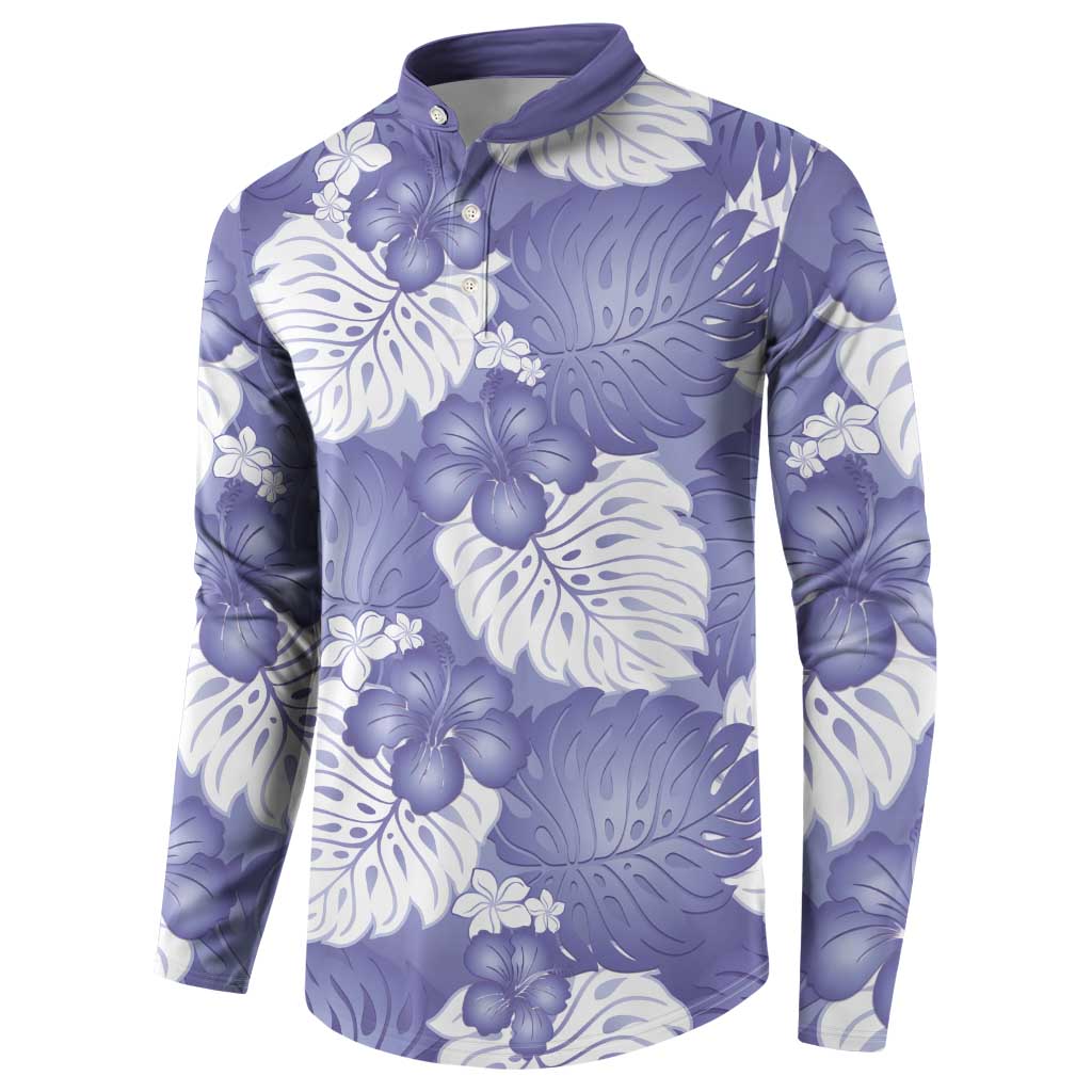 Purple Aloha Hawaii Button Sweatshirt Monstera Hibiscus Plumeria Seamless Vibes LT14 - Polynesian Pride